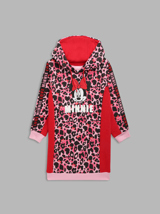 Blue Giraffe Girls Red Printed Hooded Full Sleeves Sweat Dress