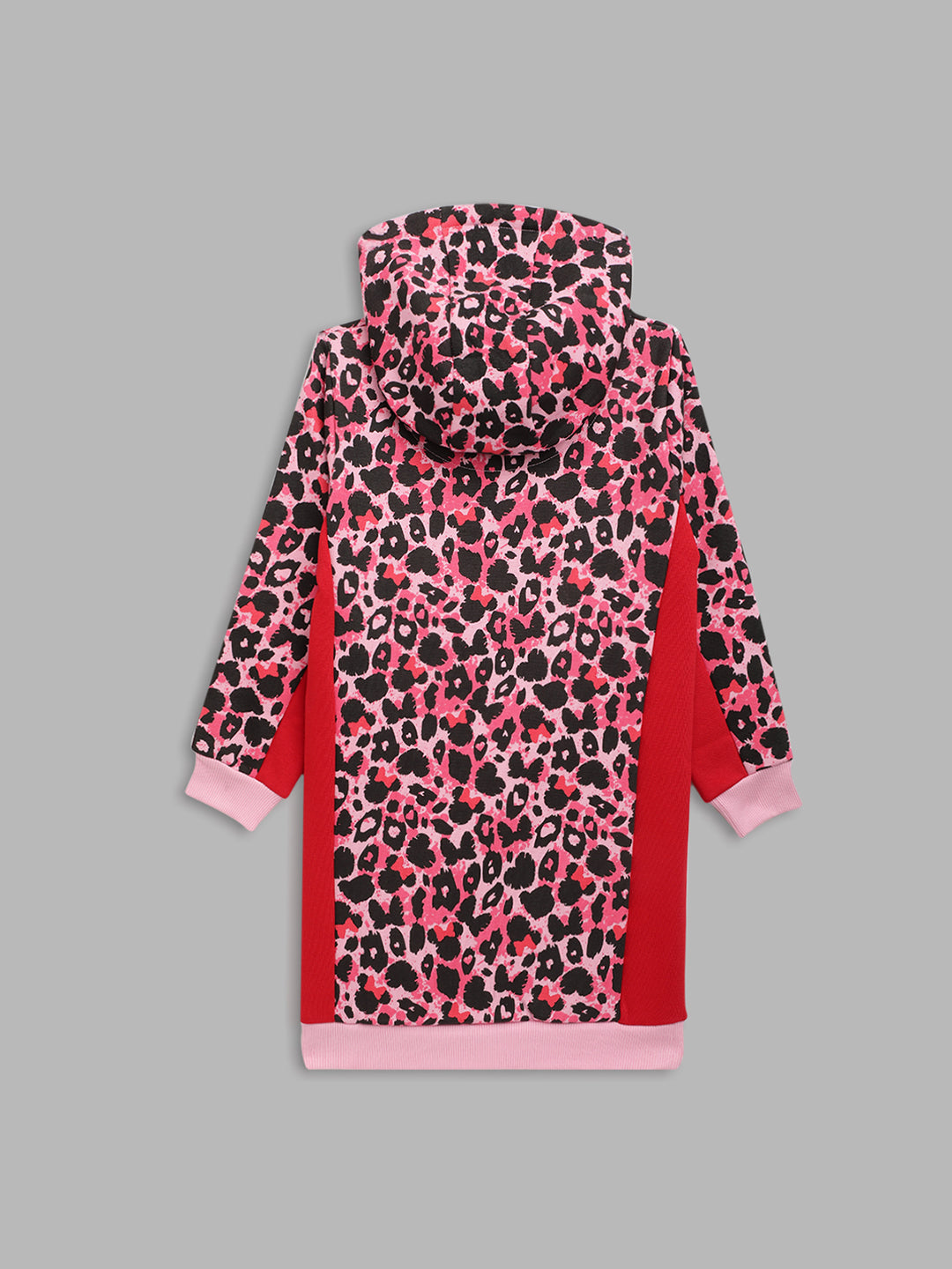 Blue Giraffe Girls Red Printed Hooded Full Sleeves Sweat Dress