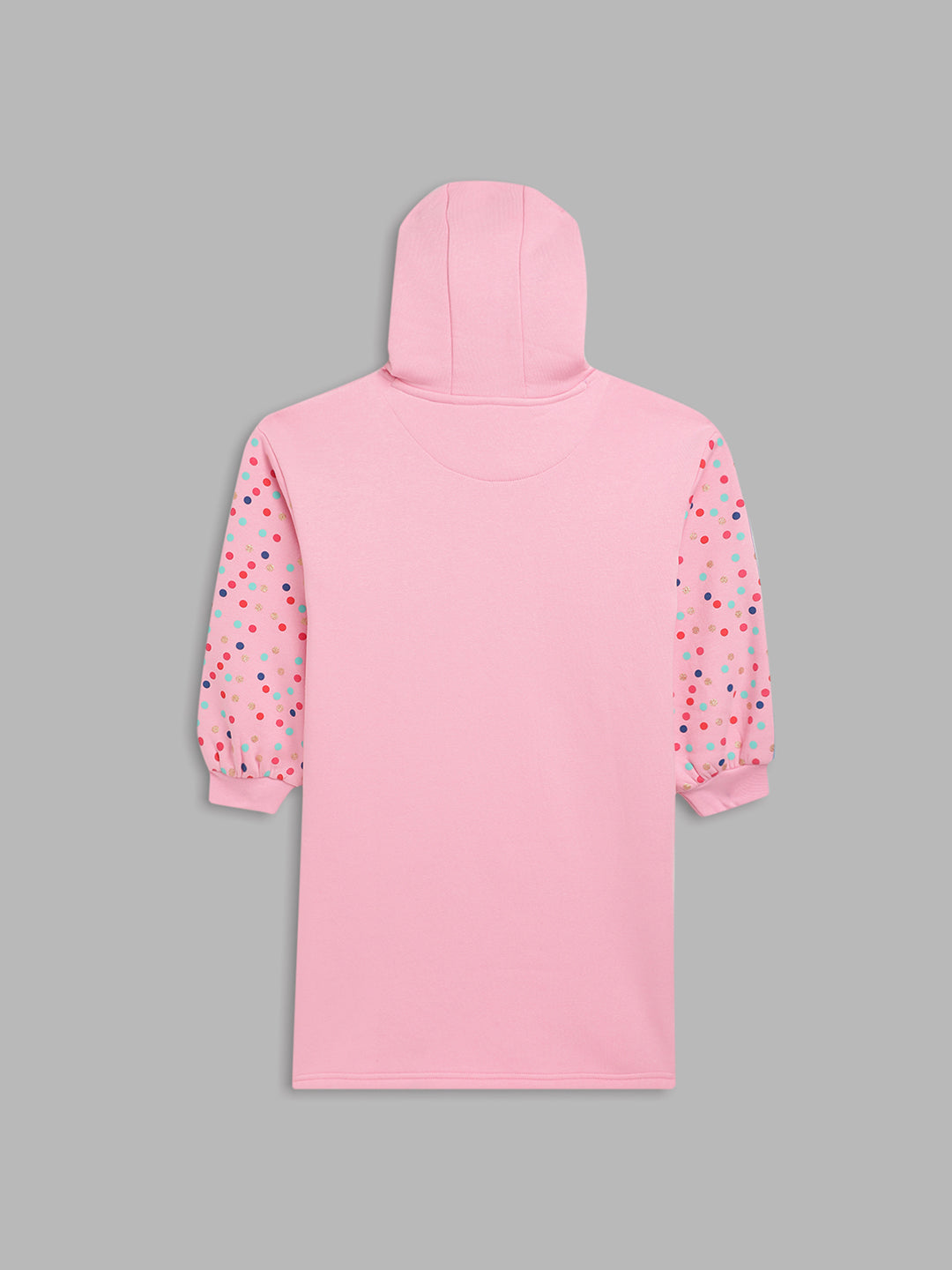 Blue Giraffe Girls Pink Printed Hooded Full Sleeves Winter Dress