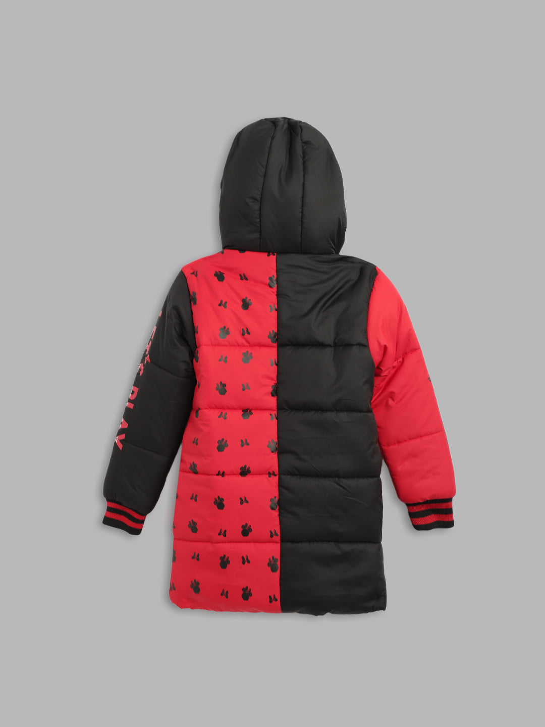 Blue Giraffe Girls Red Color-Blocked Hooded Full Sleeves Puffer Jacket