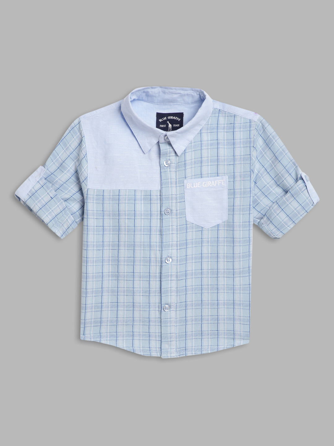 Blue Giraffe Boys Blue Checked Spread Collar Full Sleeves Shirt