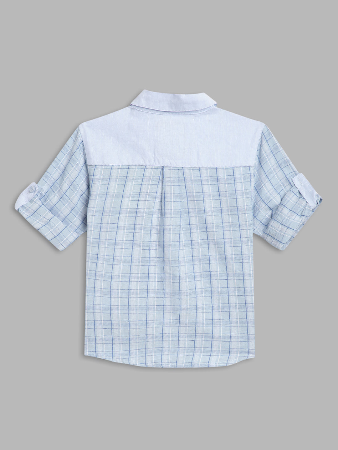 Blue Giraffe Boys Blue Checked Spread Collar Full Sleeves Shirt