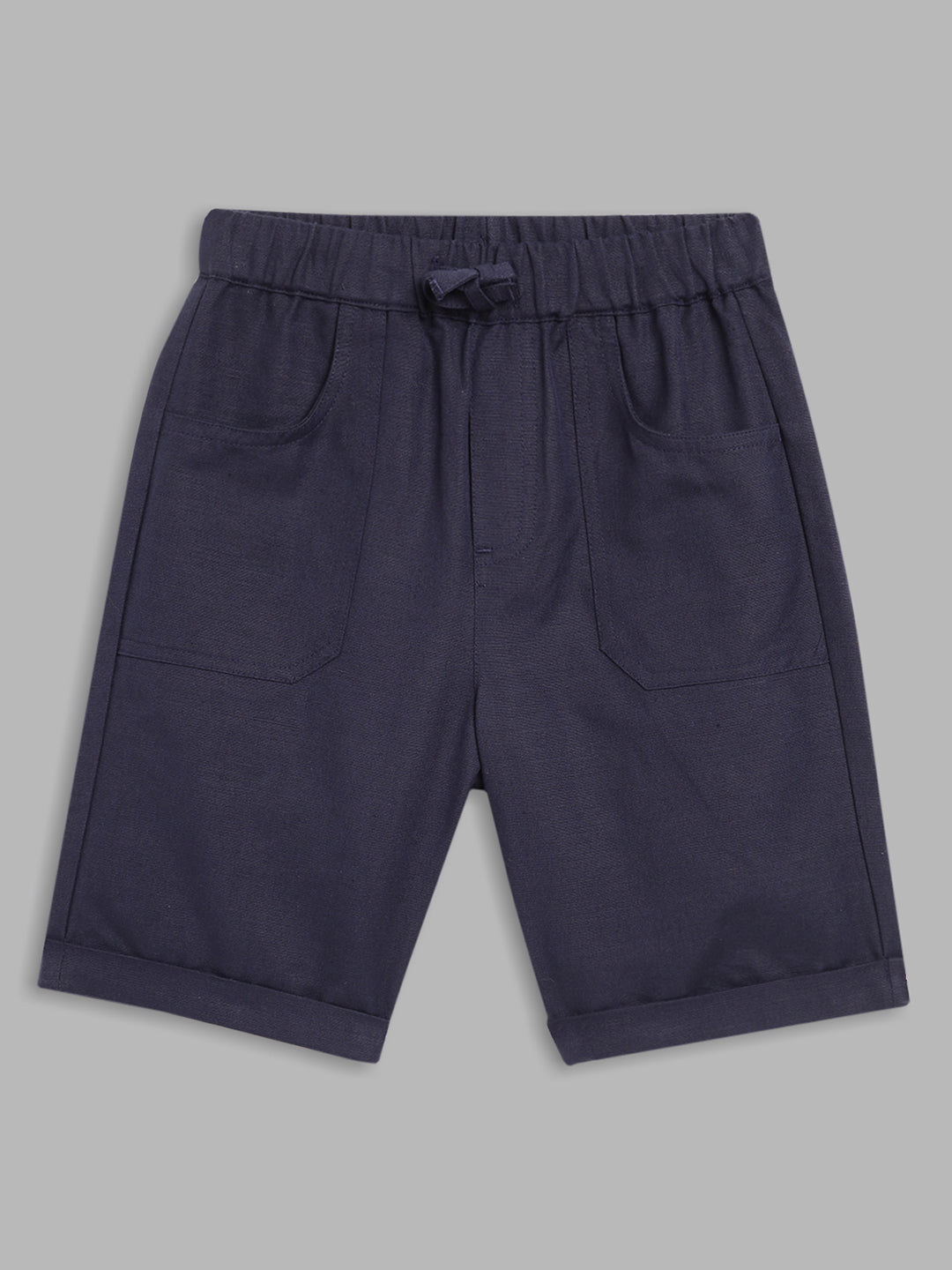 Blue Giraffe Boys Navy Blue Solid Straight Fit Mid-Rise Shorts