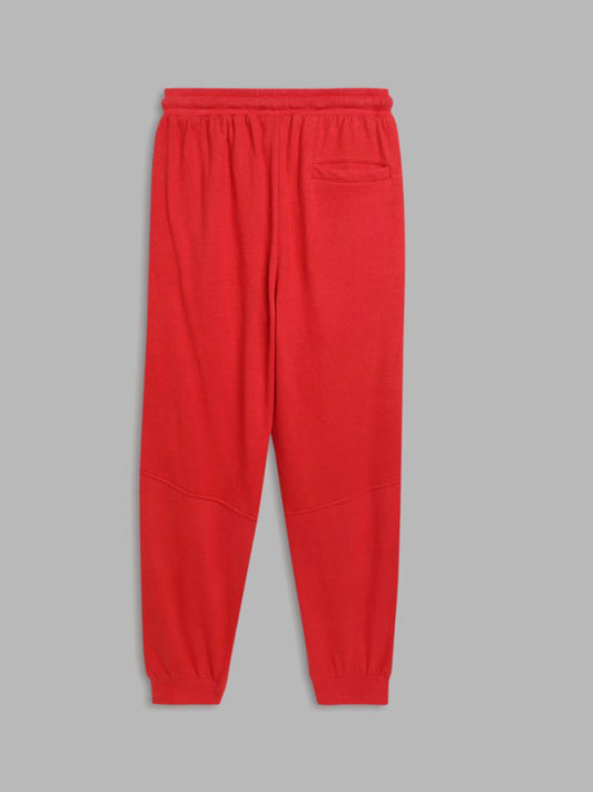 Blue Giraffe Boys Red Solid Straight Fit Joggers Style Sweatpant