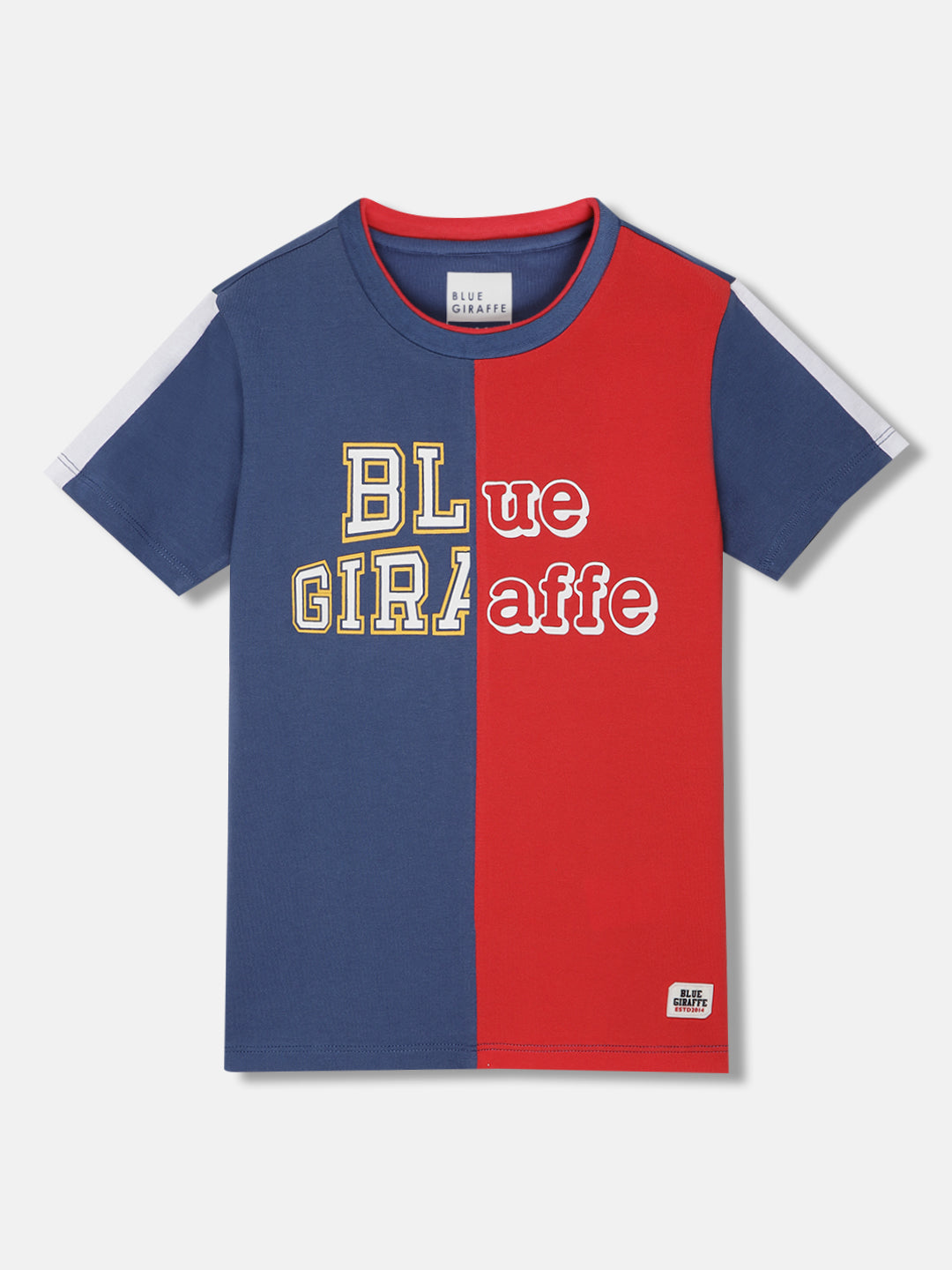 Blue Giraffe Boys Blue Color-Blocked Round Neck Short Sleeves T-Shirt