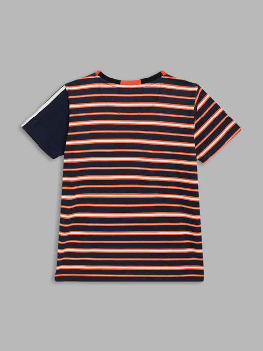 Blue Giraffe Boys Orange Striped Round Neck Short Sleeves T-Shirt