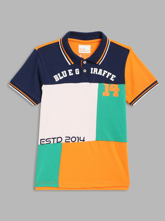 Blue Giraffe Boys Multicolor Colorblocked Polo Collar Short Sleeves T-Shirt