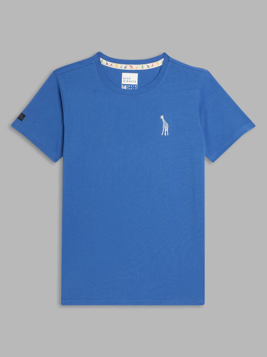 Blue Giraffe Boys Blue Solid Round Neck Short Sleeves T-Shirt