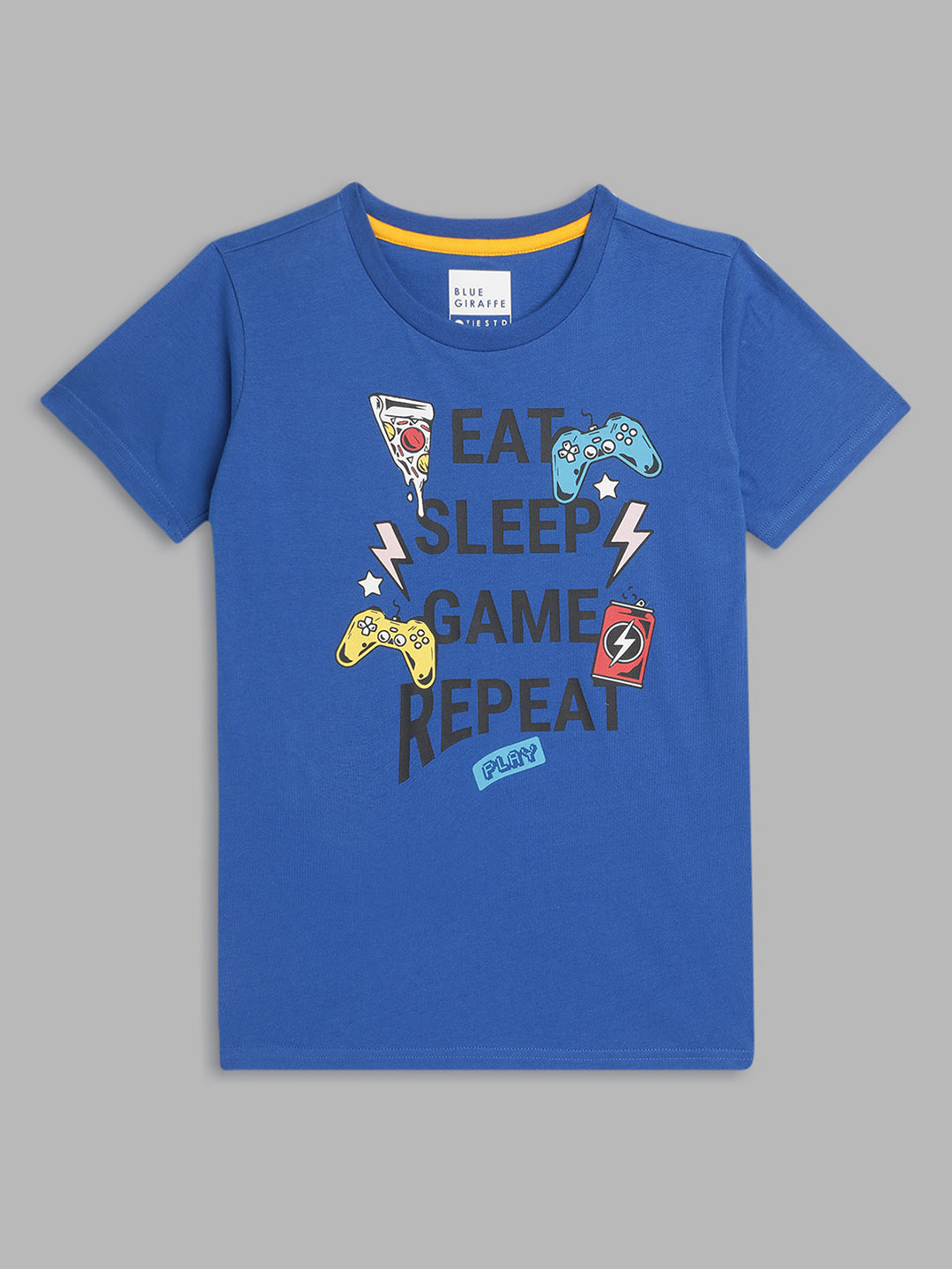 Blue Giraffe Boys Blue Printed Round Neck Short Sleeves T-Shirt