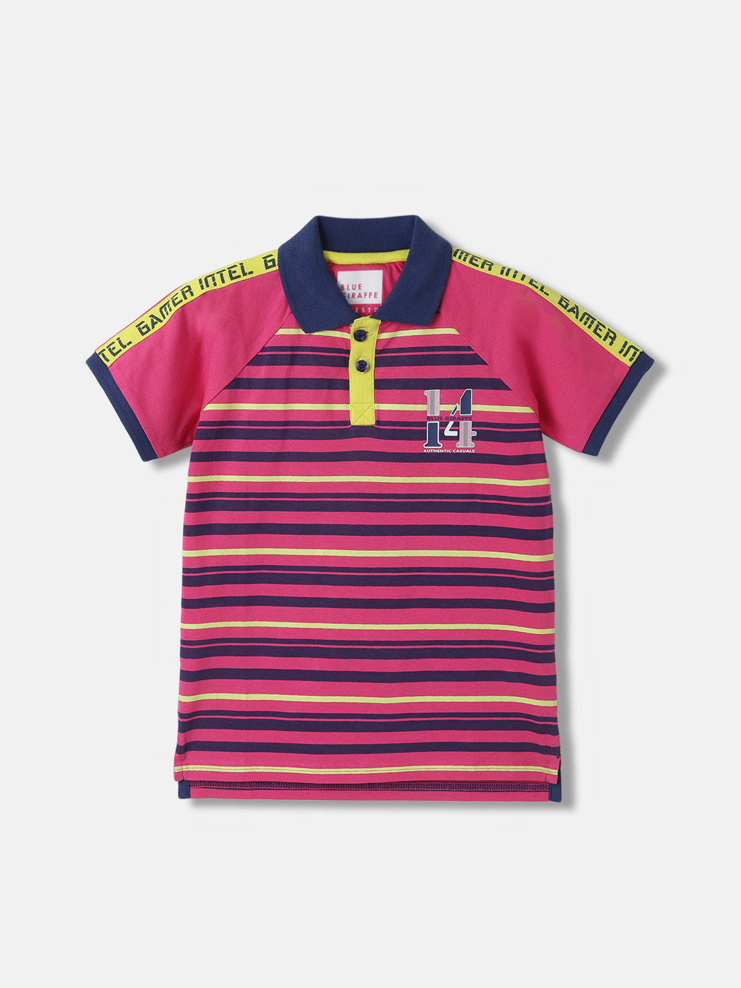 Blue Giraffe Boys Pink Striped Polo Collar Short Sleeves T-Shirt