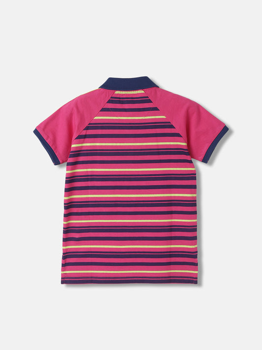 Blue Giraffe Boys Pink Striped Polo Collar Short Sleeves T-Shirt