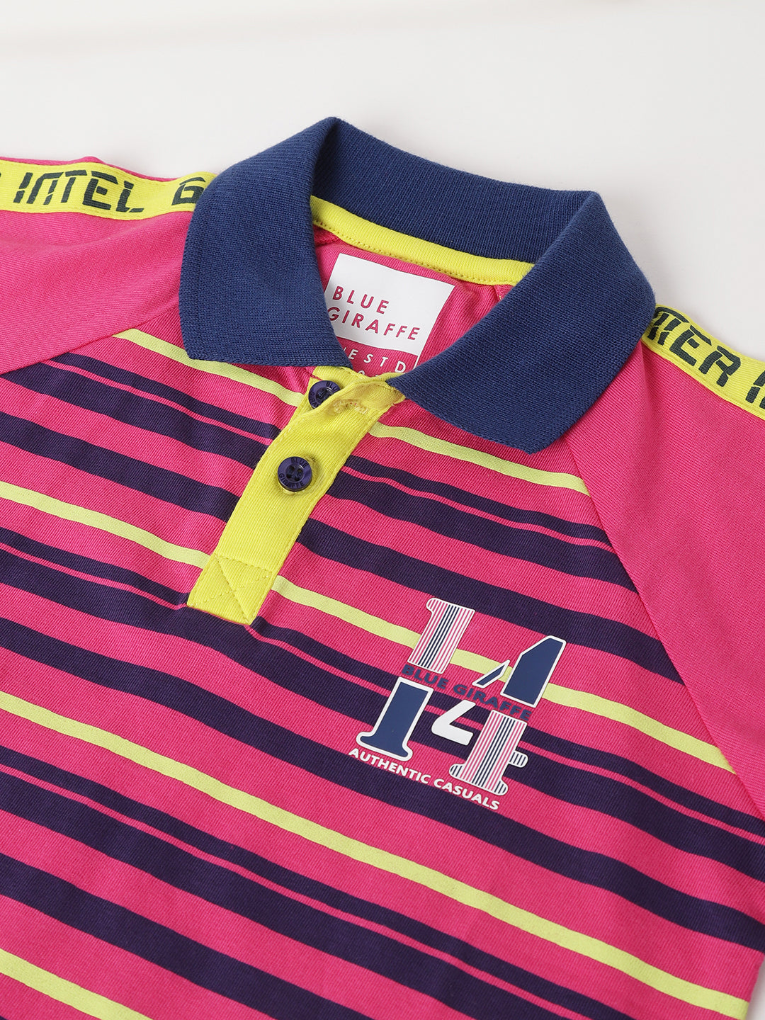 Blue Giraffe Boys Pink Striped Polo Collar Short Sleeves T-Shirt