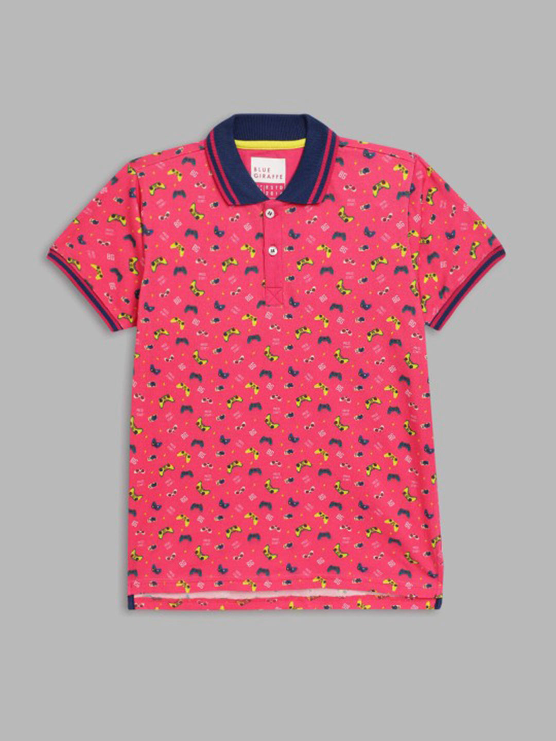 Blue Giraffe Boys Pink Printed Polo Collar Short Sleeves T-Shirt