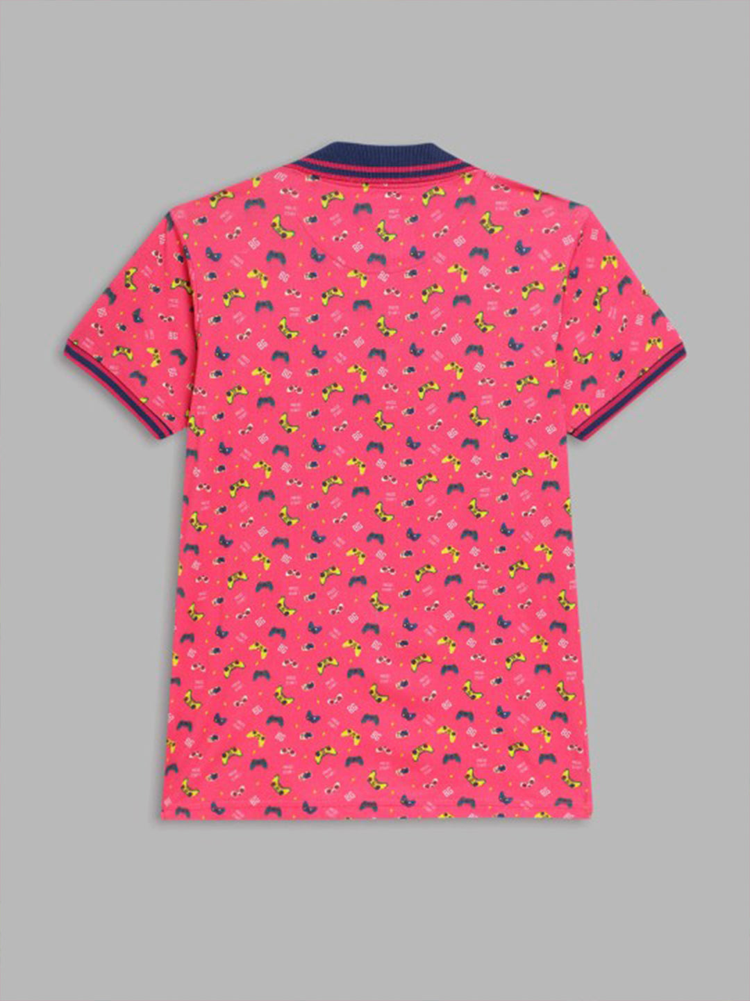 Blue Giraffe Boys Pink Printed Polo Collar Short Sleeves T-Shirt