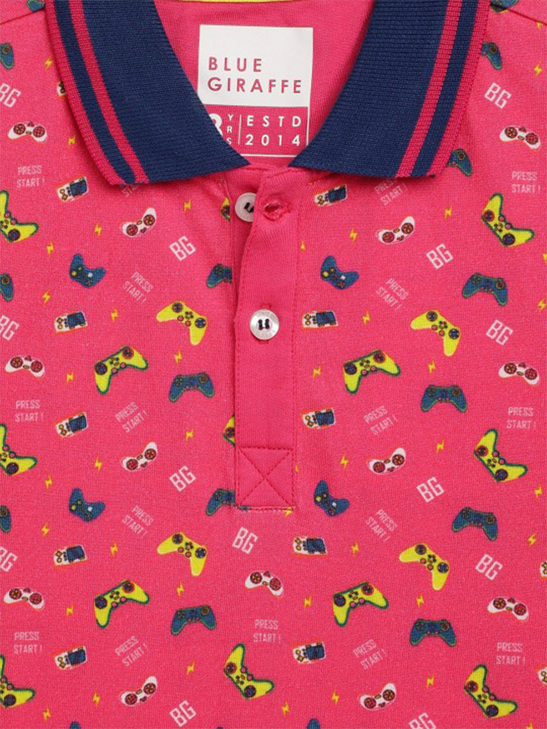 Blue Giraffe Boys Pink Printed Polo Collar Short Sleeves T-Shirt