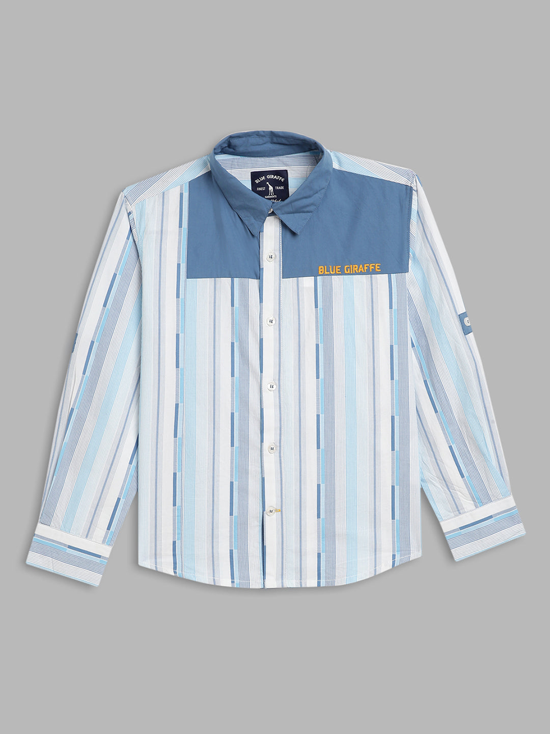 Blue Giraffe Boys Blue Striped Spread Collar Full Sleeves Shirt