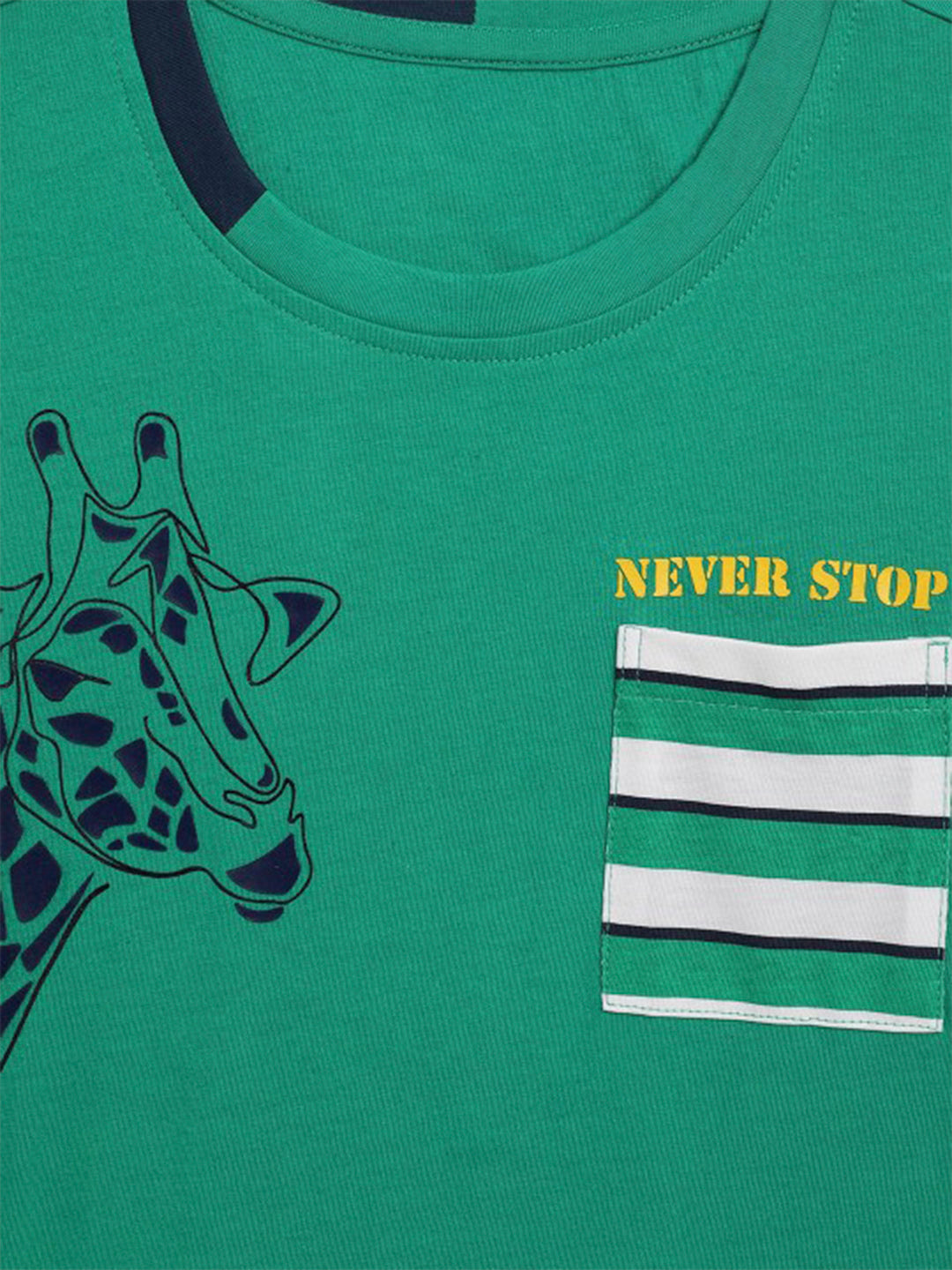 Blue Giraffe Boys Green Printed Round Neck Short Sleeves T-Shirt