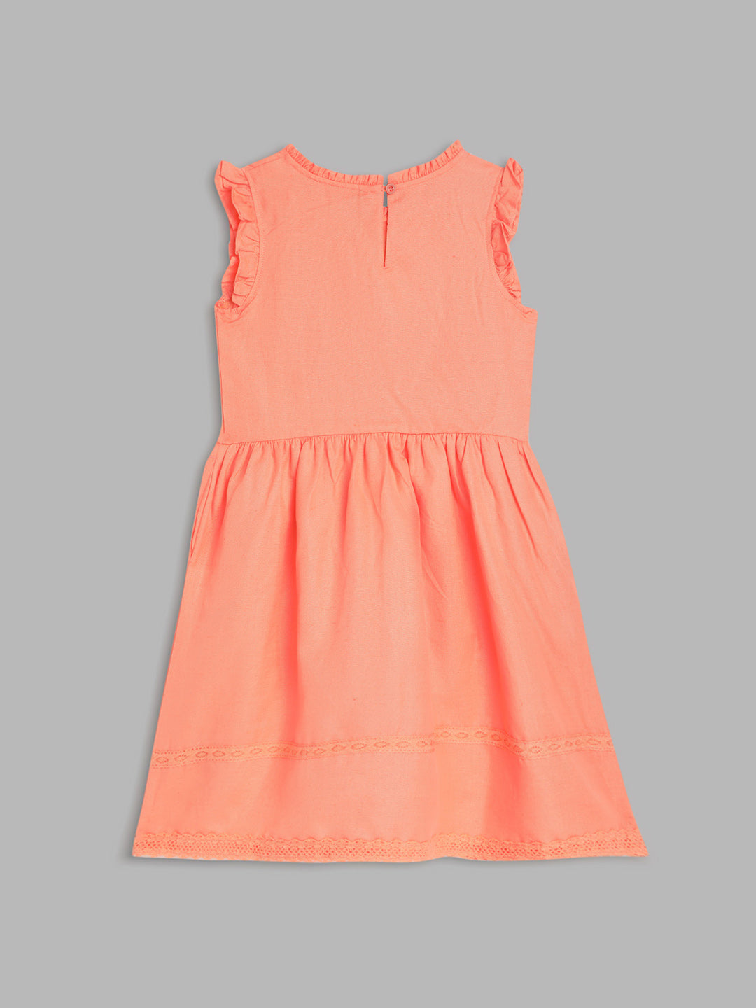 Blue Giraffe Girls Peach Embroidered Ruffle Neck Sleeveless A-line Dress