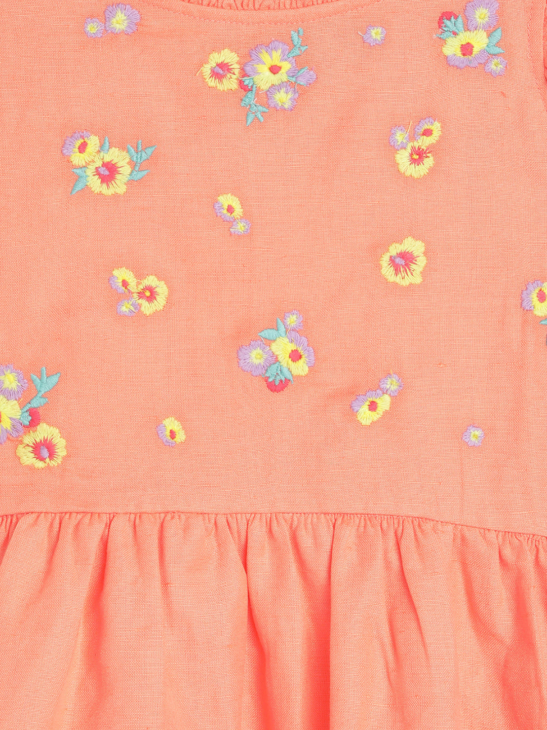 Blue Giraffe Girls Peach Embroidered Ruffle Neck Sleeveless A-line Dress