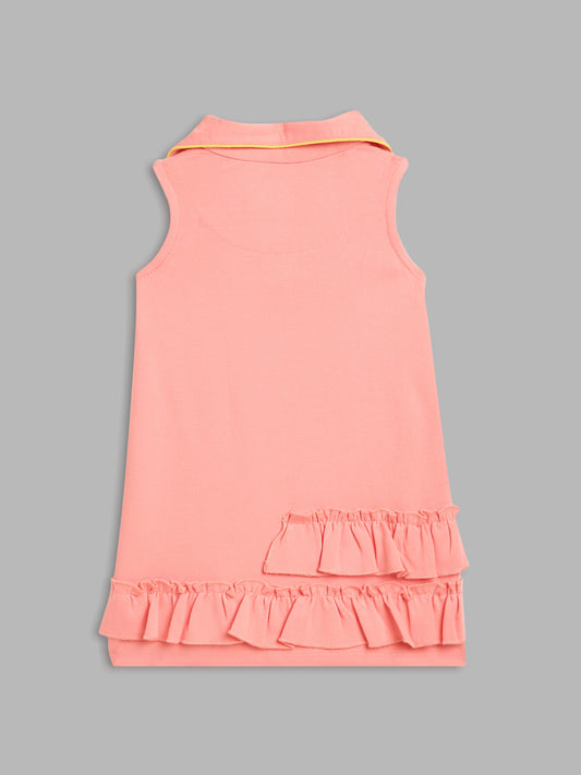 Blue Giraffe Girls Pink Printed Collar Neck Sleeveless Dress