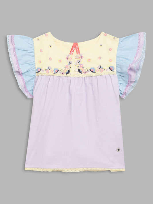 Blue Giraffe Girls Multi-Color Color-Blocked Round Neck Short Sleeves Top