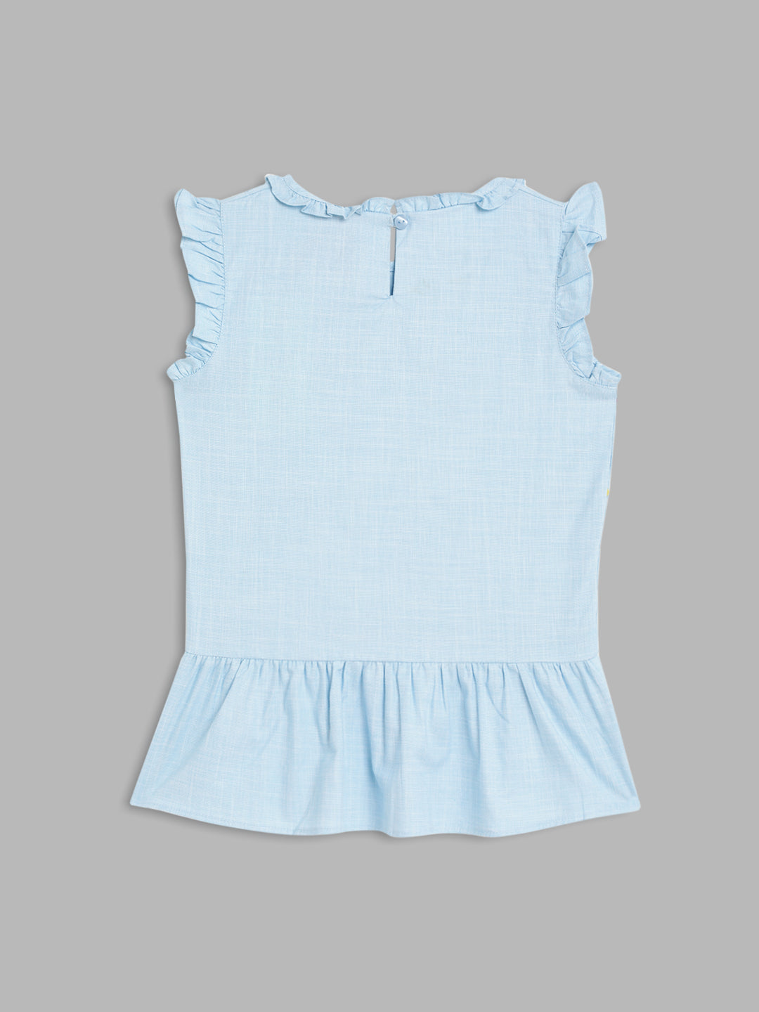 Blue Giraffe Girls Blue Embroidered Round Neck Short Sleeves Top