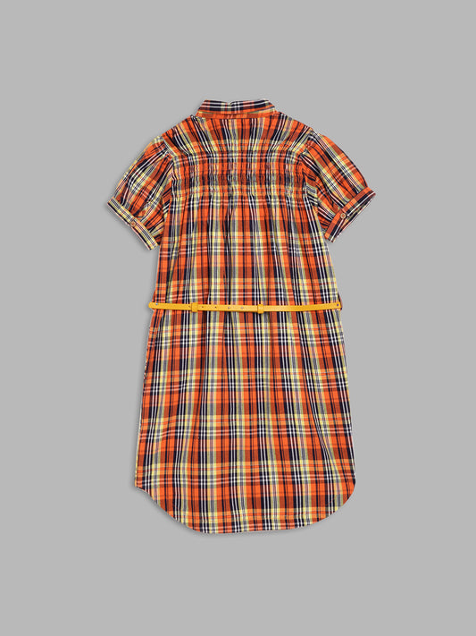 Blue Giraffe Girls Multi Checked Round Neck Dress