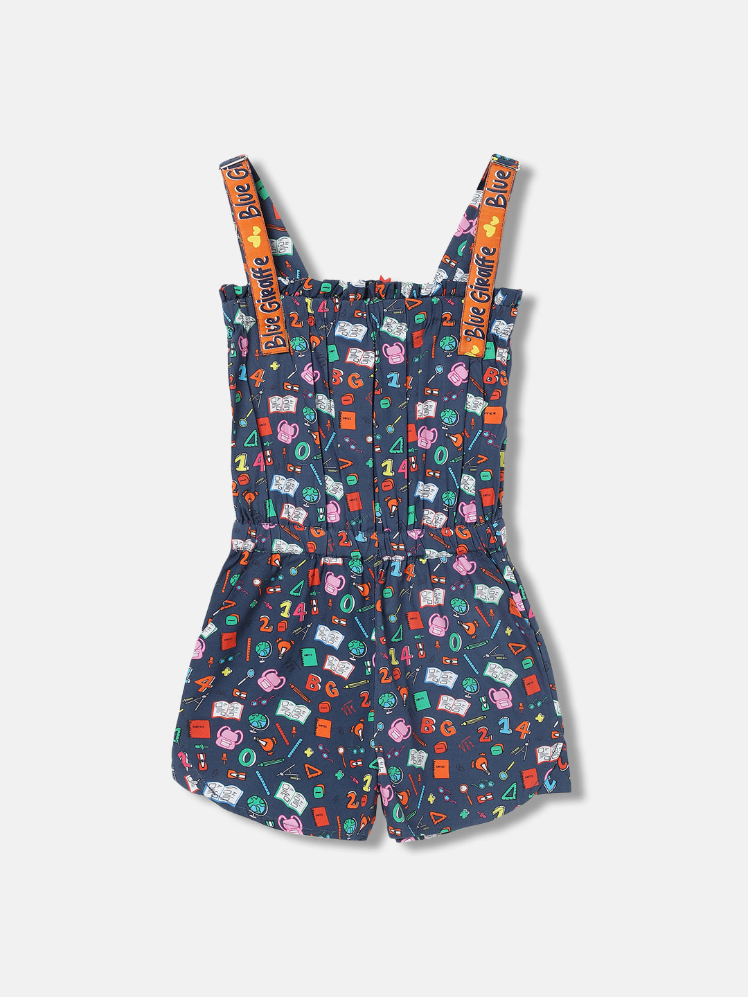 Blue Giraffe Girls Navy Blue Printed Square Neck Playsuit