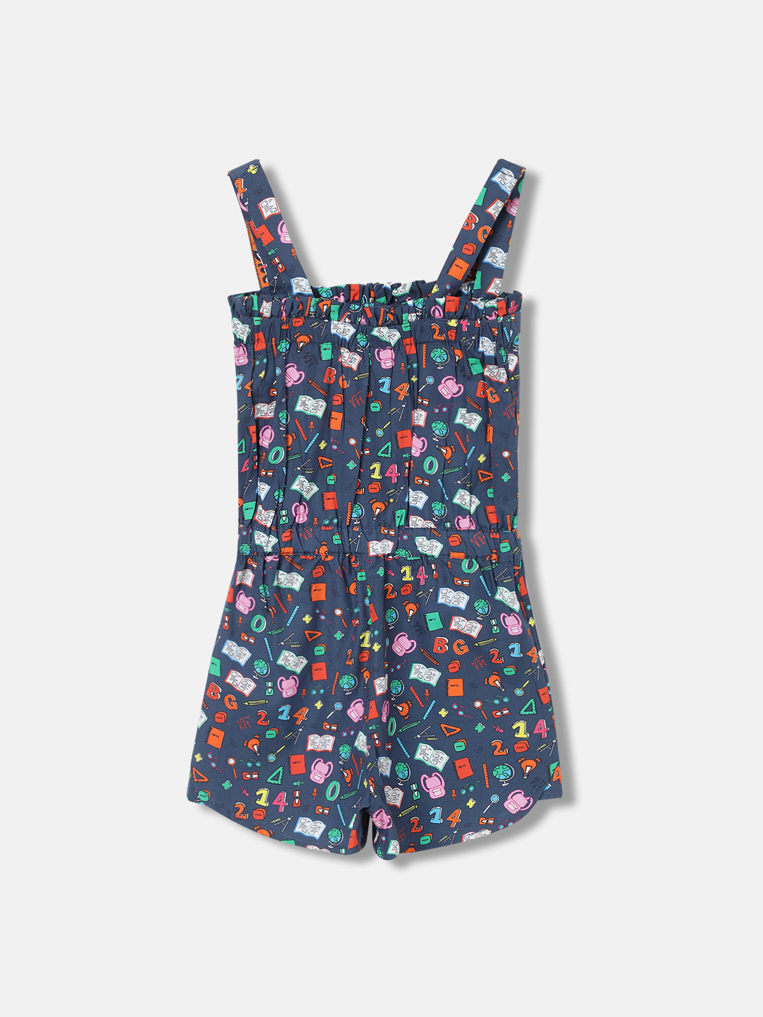 Blue Giraffe Girls Navy Blue Printed Square Neck Playsuit