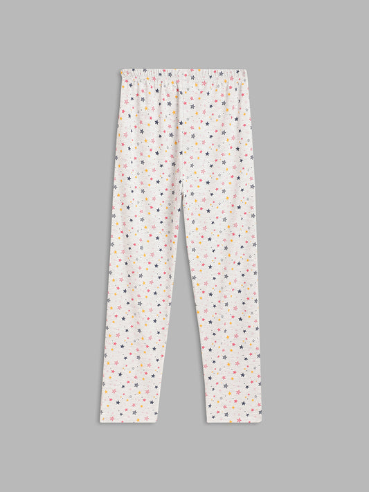 Blue Giraffe Girls White Printed Fitted Mid-Rise Leggings