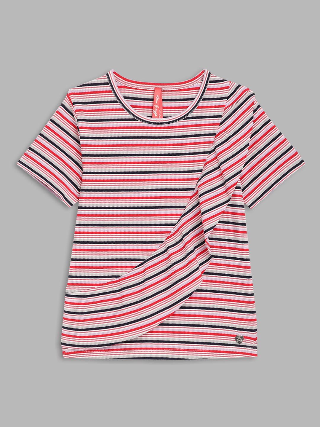 Blue Giraffe Girls Multi Striped Round Neck TShirt