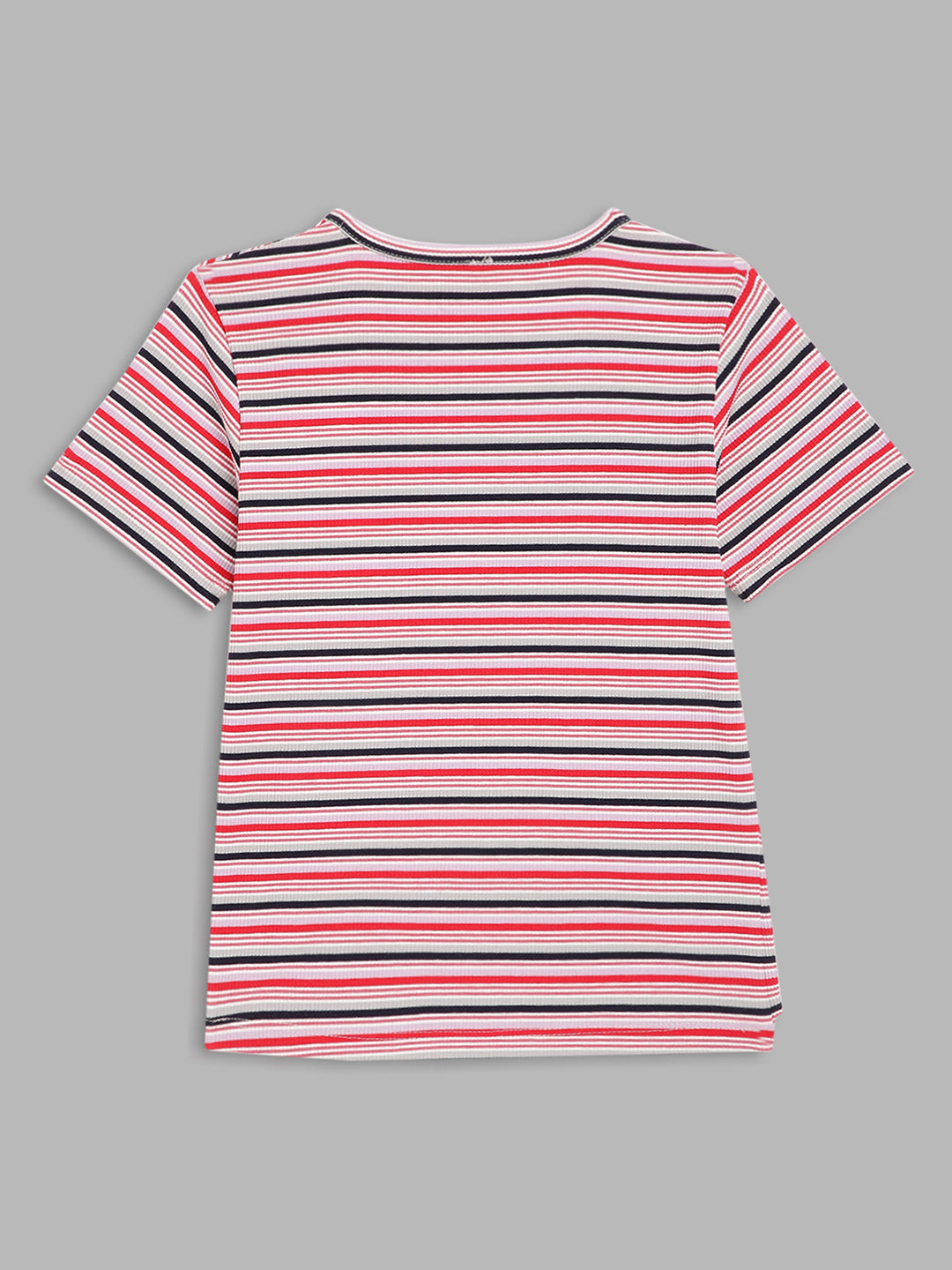 Blue Giraffe Girls Multi Striped Round Neck TShirt