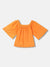 Blue Giraffe Girls Orange Embroidered Square Neck Short Sleeves Top