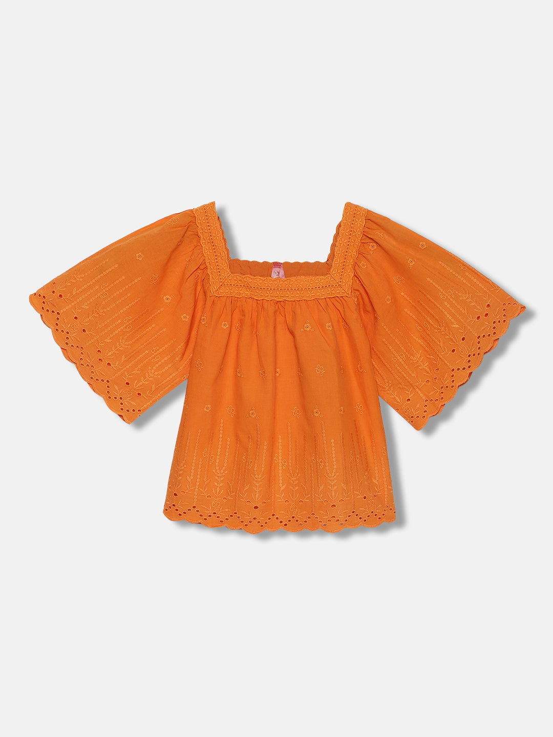 Blue Giraffe Girls Orange Solid Square Neck Top