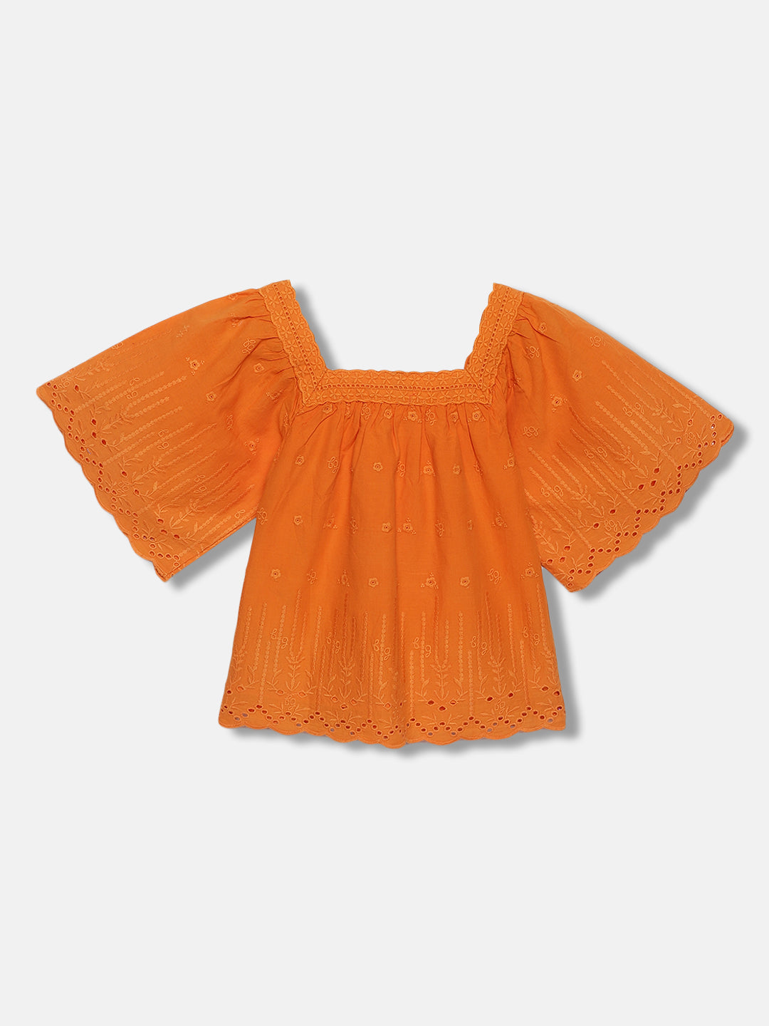 Blue Giraffe Girls Orange Solid Square Neck Top