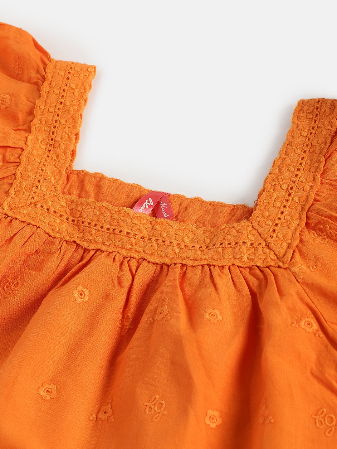 Blue Giraffe Girls Orange Solid Square Neck Top