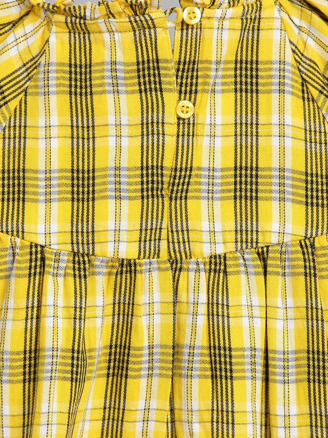 Blue Giraffe Girls Yellow Checked Round Neck Short Sleeves A-Line Dress