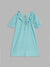 Blue Giraffe Girls Blue Embroidered Round Neck Short Sleeves A-Line Dress