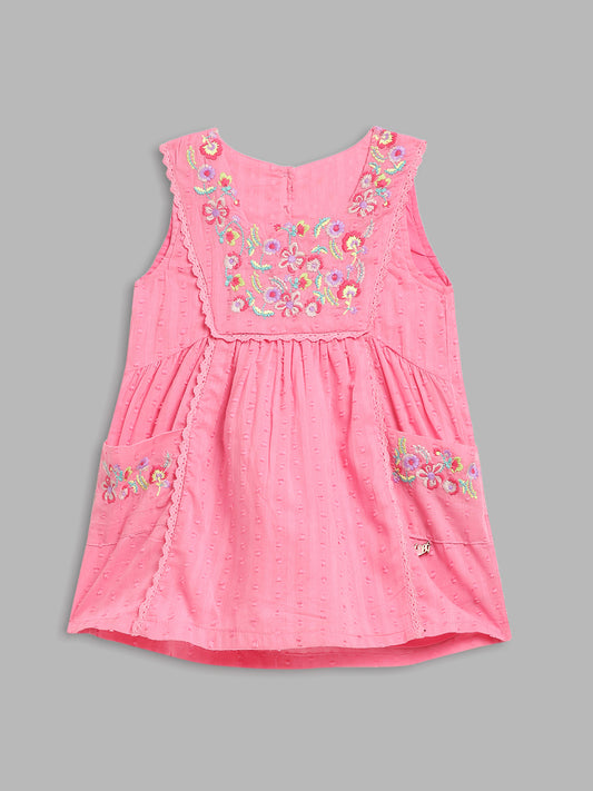 Blue Giraffe Girls Pink Embroidered Square Neck Sleeveless A-line Dress