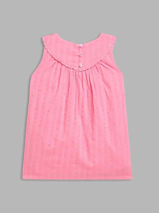 Blue Giraffe Girls Pink Embroidered Square Neck Sleeveless A-line Dress