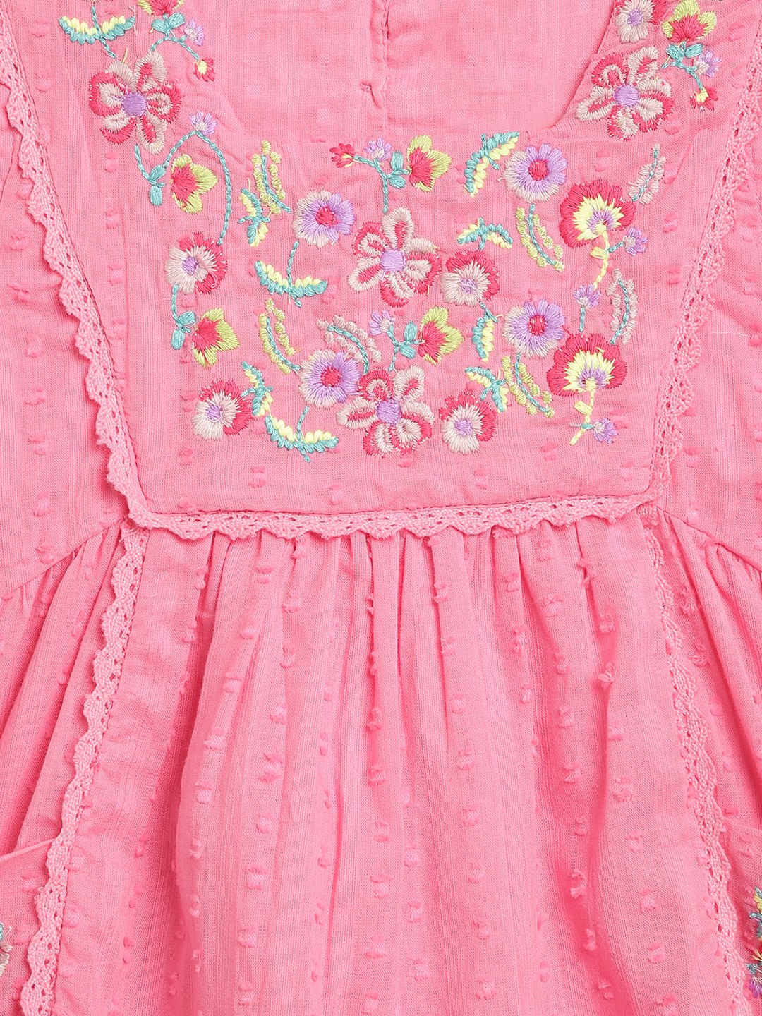 Blue Giraffe Girls Pink Embroidered Square Neck Sleeveless A-line Dress