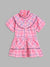 Blue Giraffe Girls Pink Checked High Neck Short Sleeves A-Line Dress