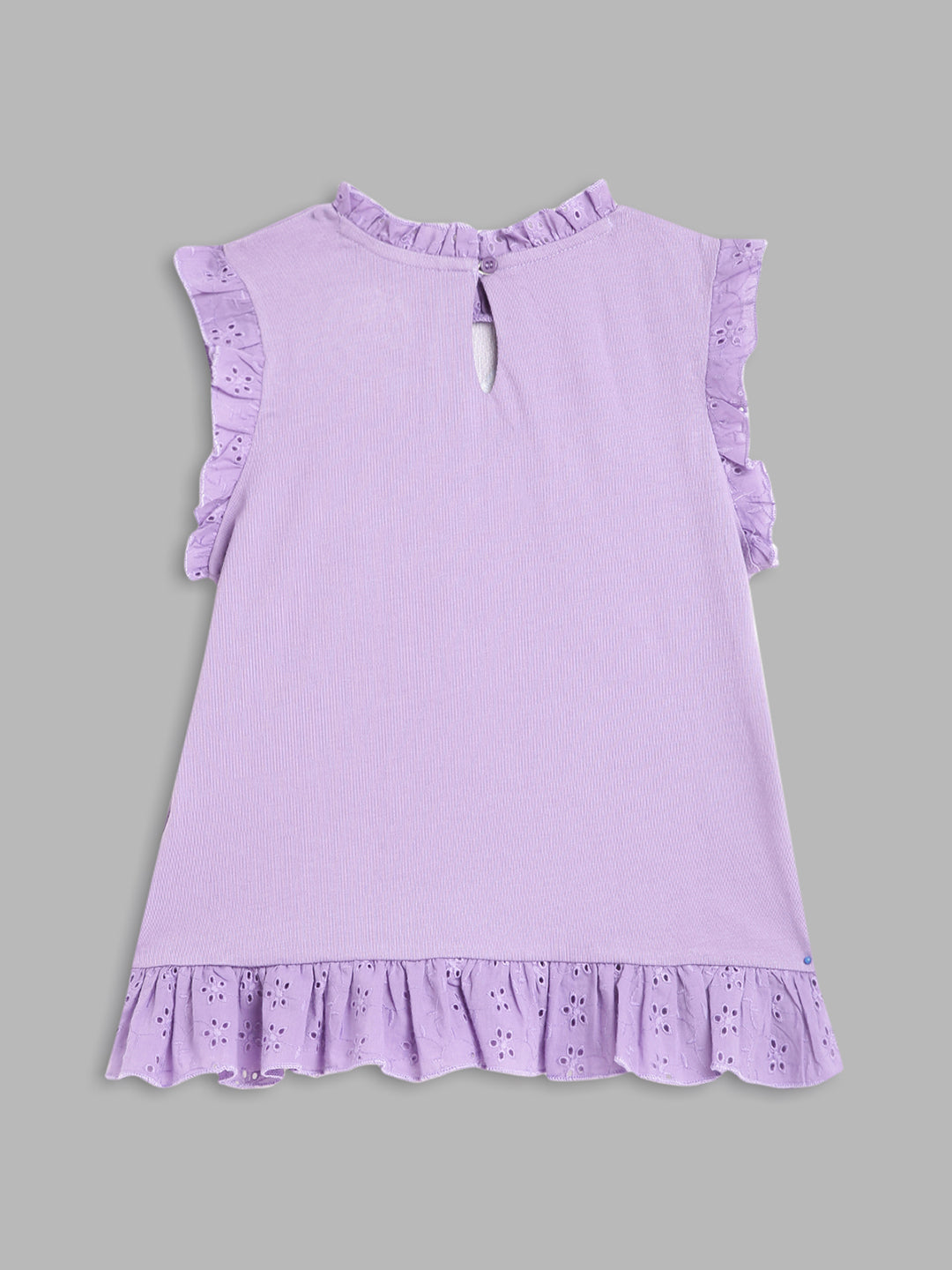 Blue Giraffe Girls Purple Embroidered Round Neck Short Sleeves Top