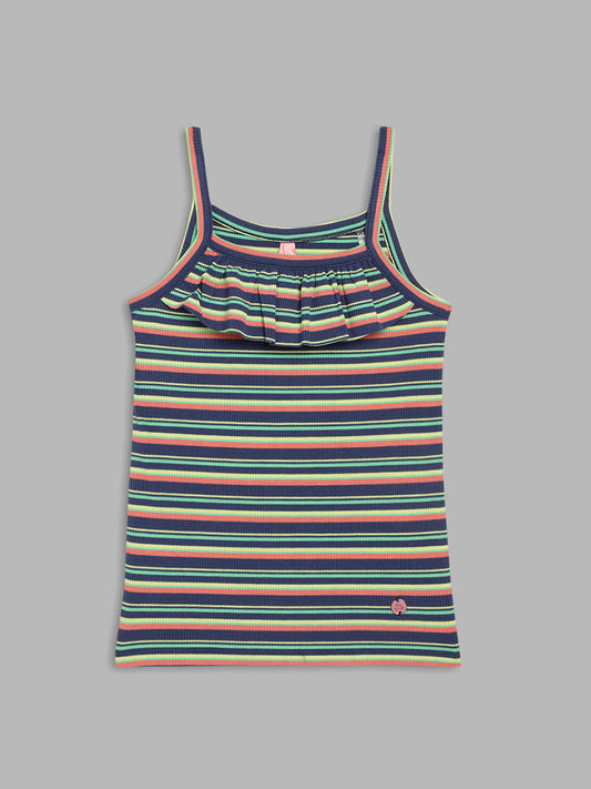 Blue Giraffe Girls Multicolor Striped Shoulder Straps Sleeveless Tank Top