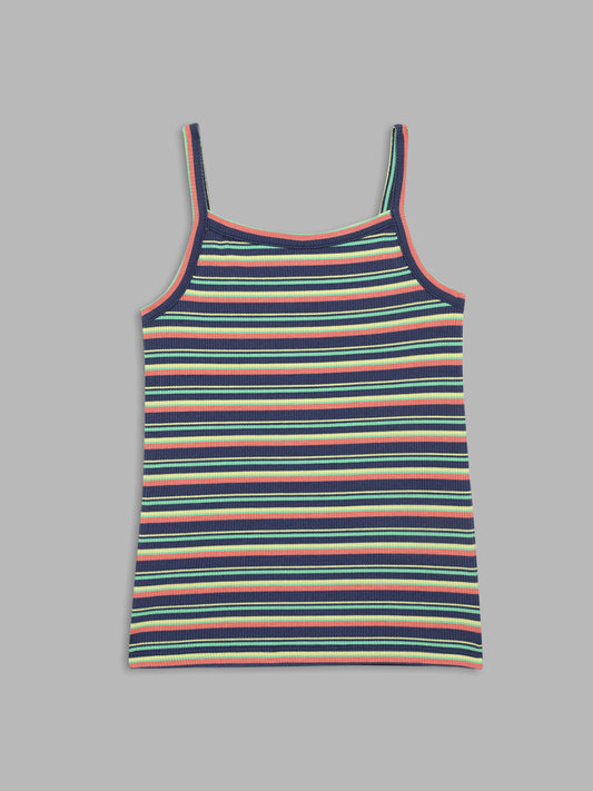 Blue Giraffe Girls Multicolor Striped Shoulder Straps Sleeveless Tank Top