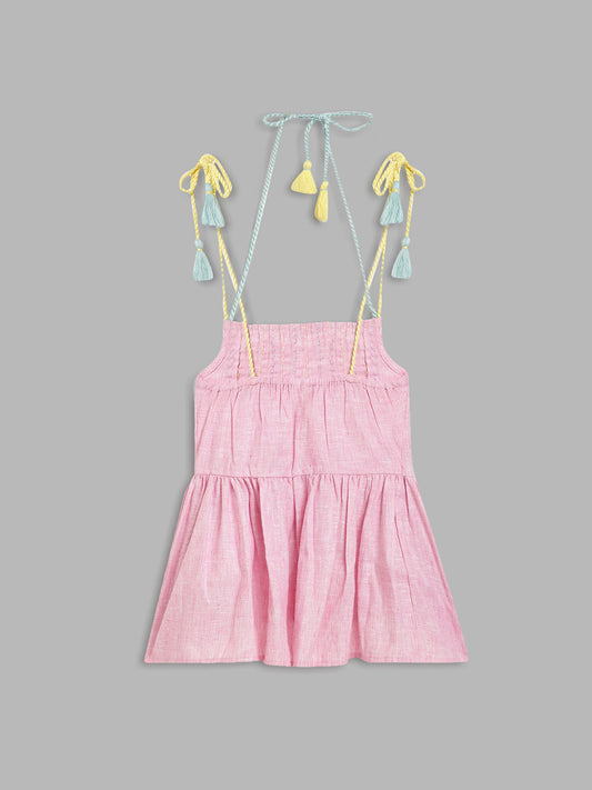 Blue Giraffe Girls Pink Self-Design Shoulder Straps Sleeveless Top