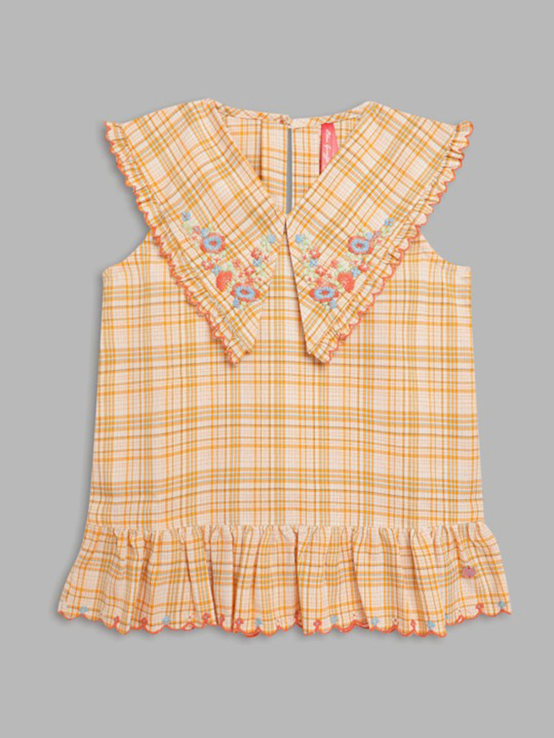 Blue Giraffe Girls Yellow Checked V-Neck Sleeveless Top