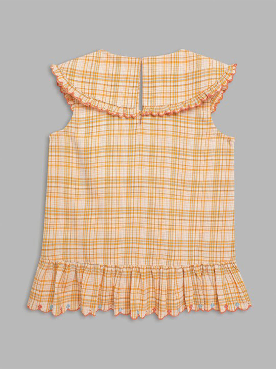 Blue Giraffe Girls Yellow Checked V-Neck Sleeveless Top