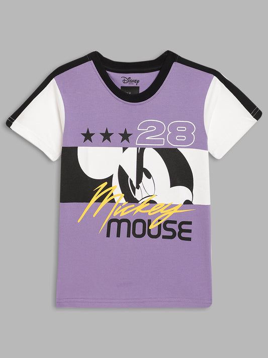 Blue Giraffe Boys Purple Color-Blocked Round Neck Short Sleeves T-Shirt