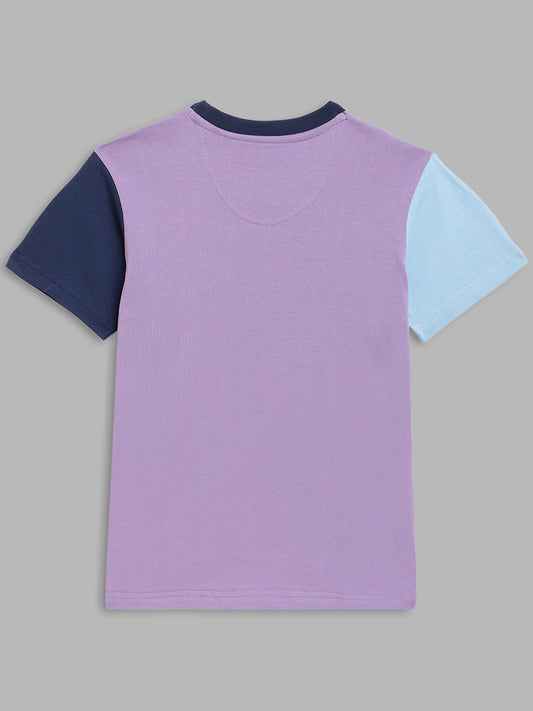 Blue Giraffe Boys Purple Printed Round Neck Short Sleeves T-Shirt